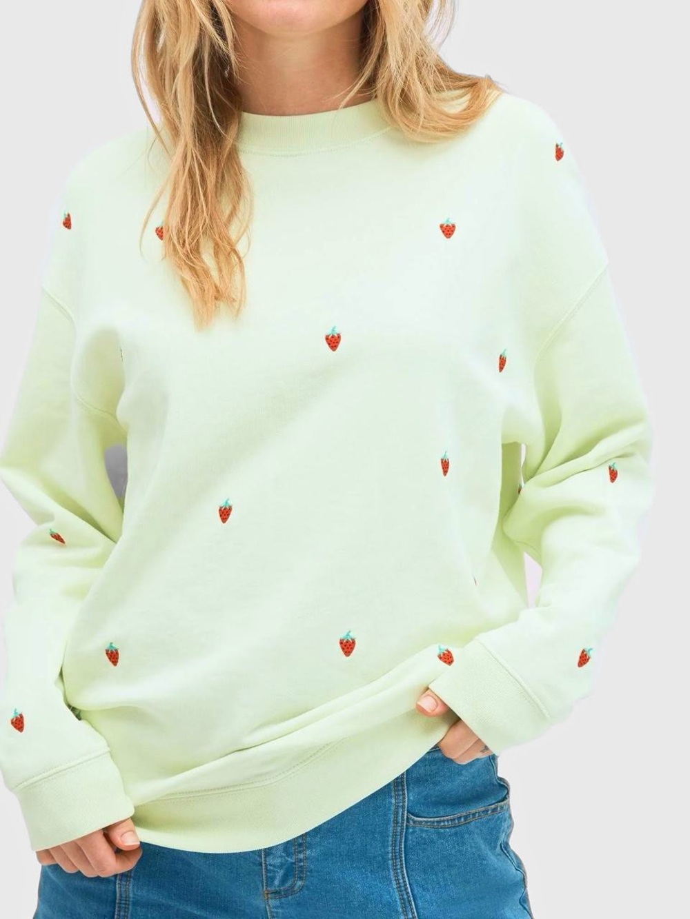 Kate Spade Pistachio Green, Strawberry Embroidered Sweatshirt